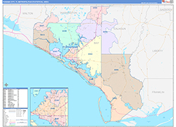 Panama City Metro Area Wall Map Color Cast Style 2026